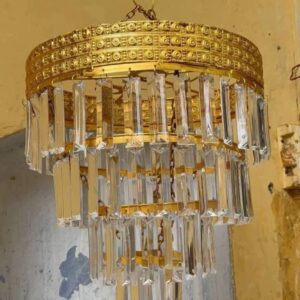 3-tier round crystal chandelier with a gold-finished frame