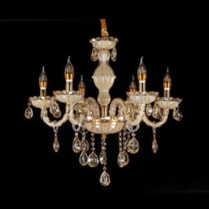 8-arm amber and clear glass crystal chandelier